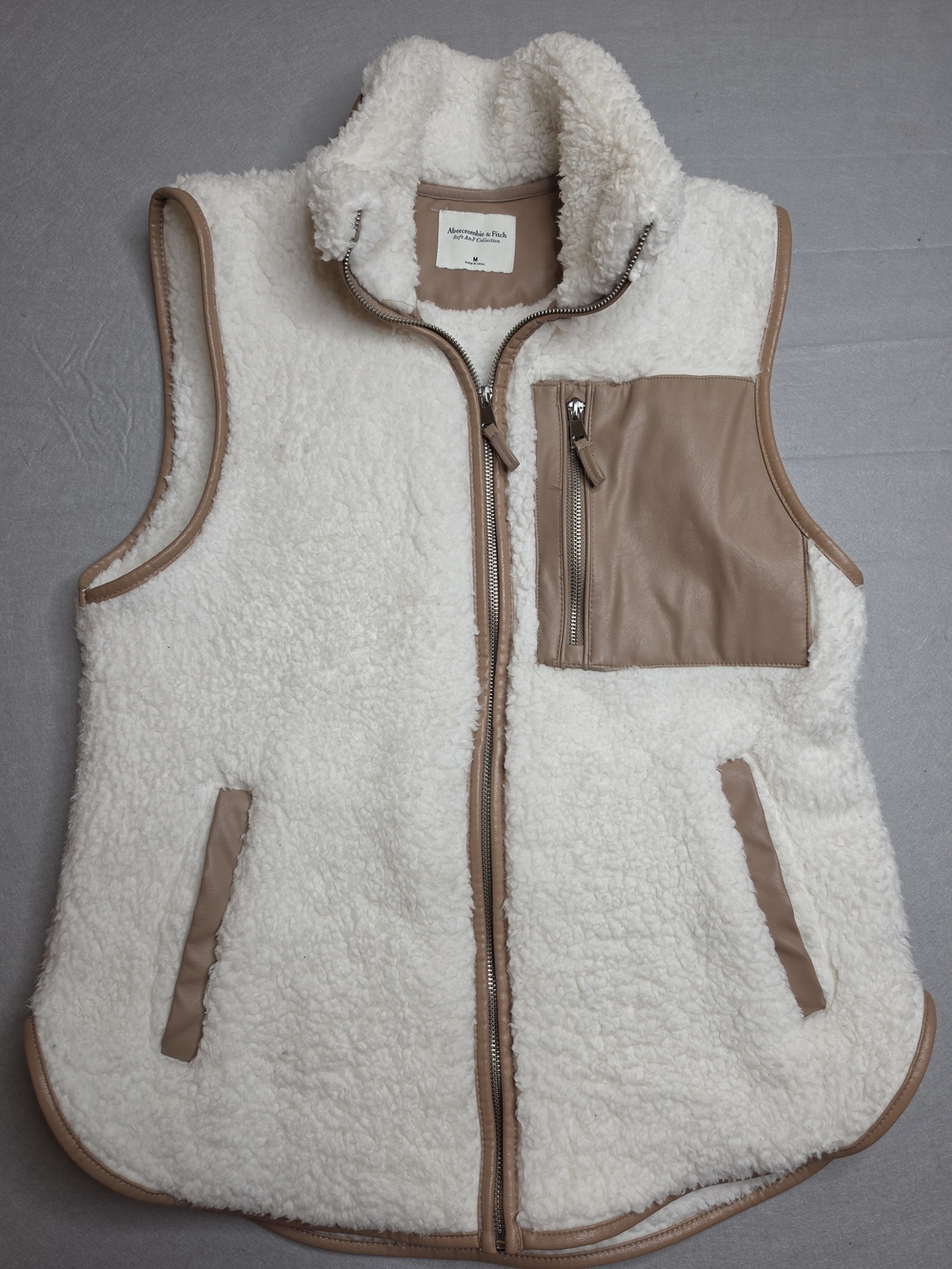 Abercrombie & Fitch Cream Sherpa Lined Jacket with Tan Trim
